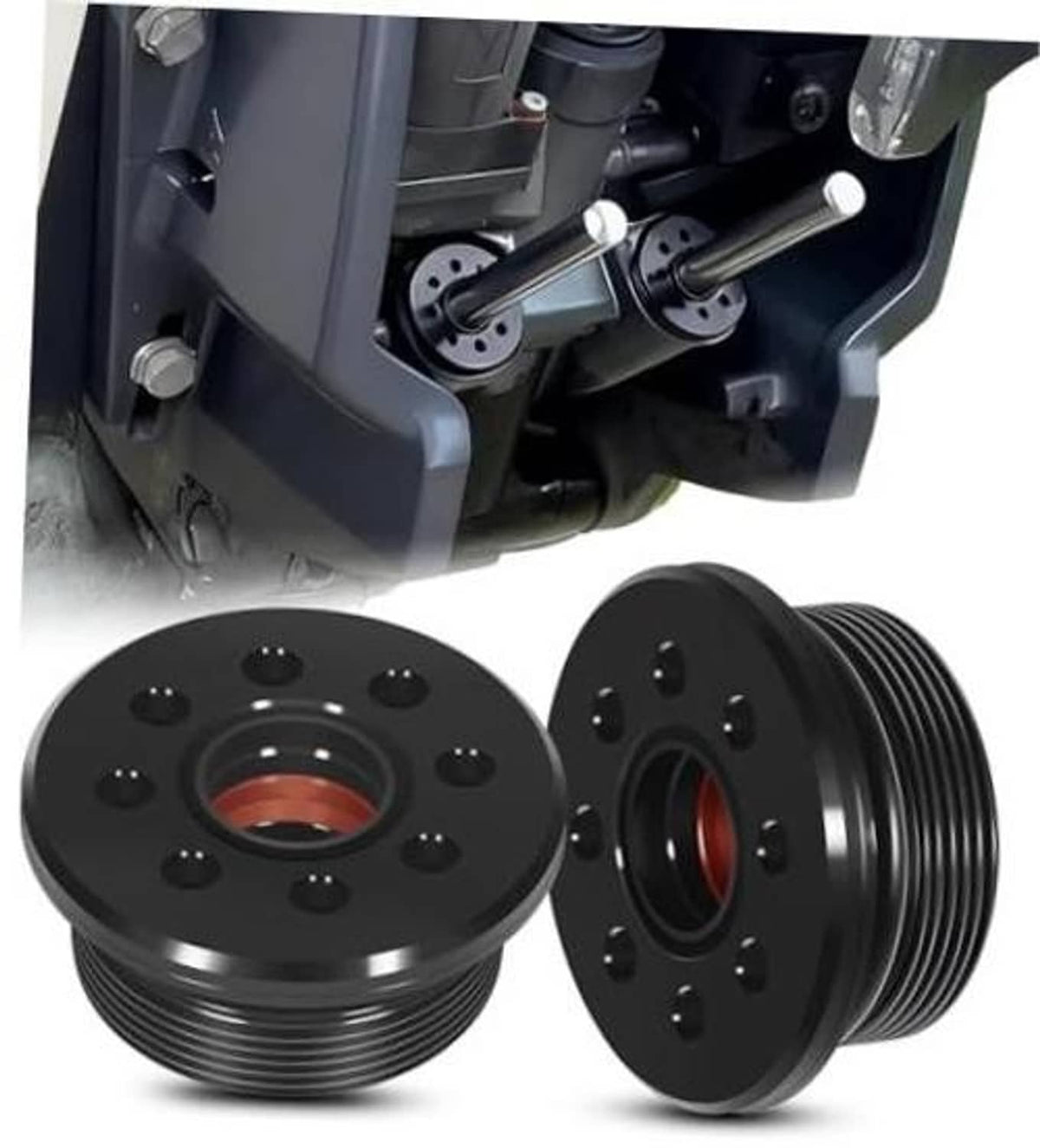 Black outboard trim cap cylinder with seal pair, round pulley-style faces