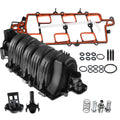 Black upper intake manifold with white gasket, included rings, bolts, and tubes