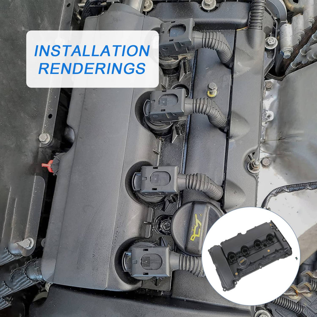 Engine valve cover installed area with connectors and hoses, black cover
