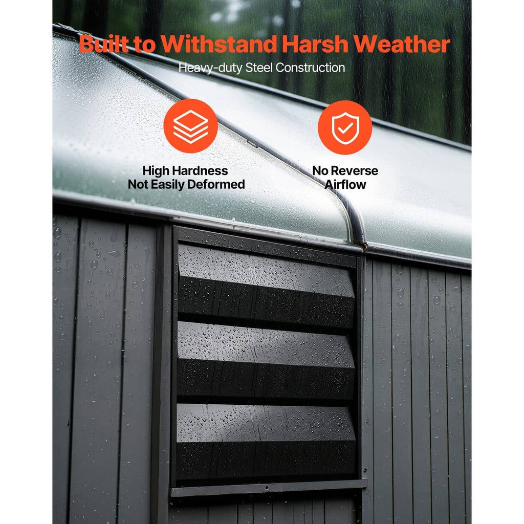 Wall-mounted exhaust fan with heavy-duty steel housing and rain protection