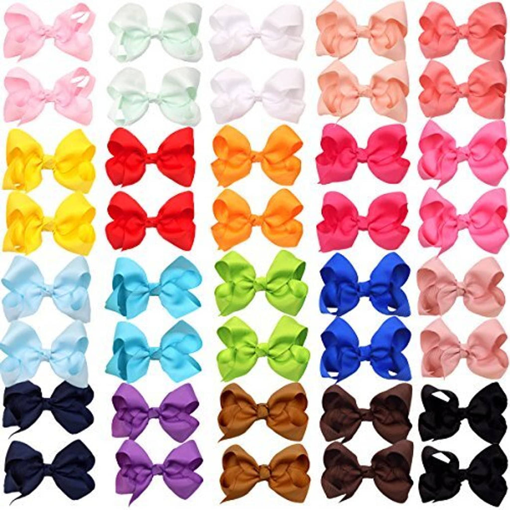 Pinwheel hair bows set with alligator clips, assorted ribbon colors