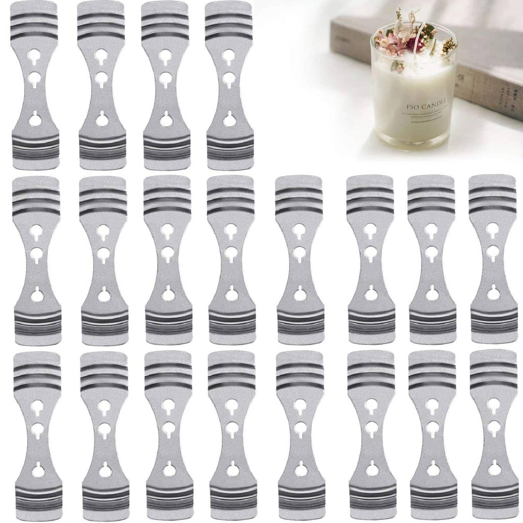 Silver stainless wick centering clips, metal devices for multiple candle wicks (20-pack)