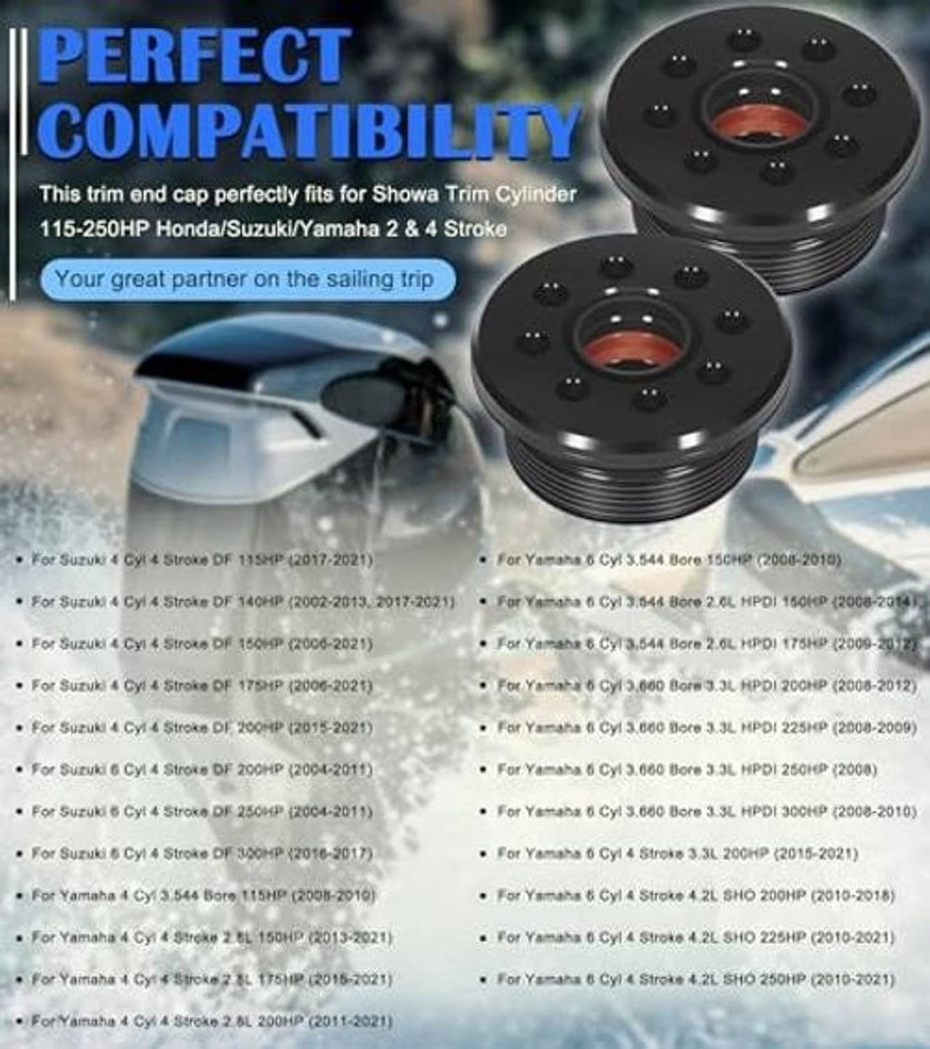 Black outboard trim cap cylinder with seal pair, flat face and ribbed body