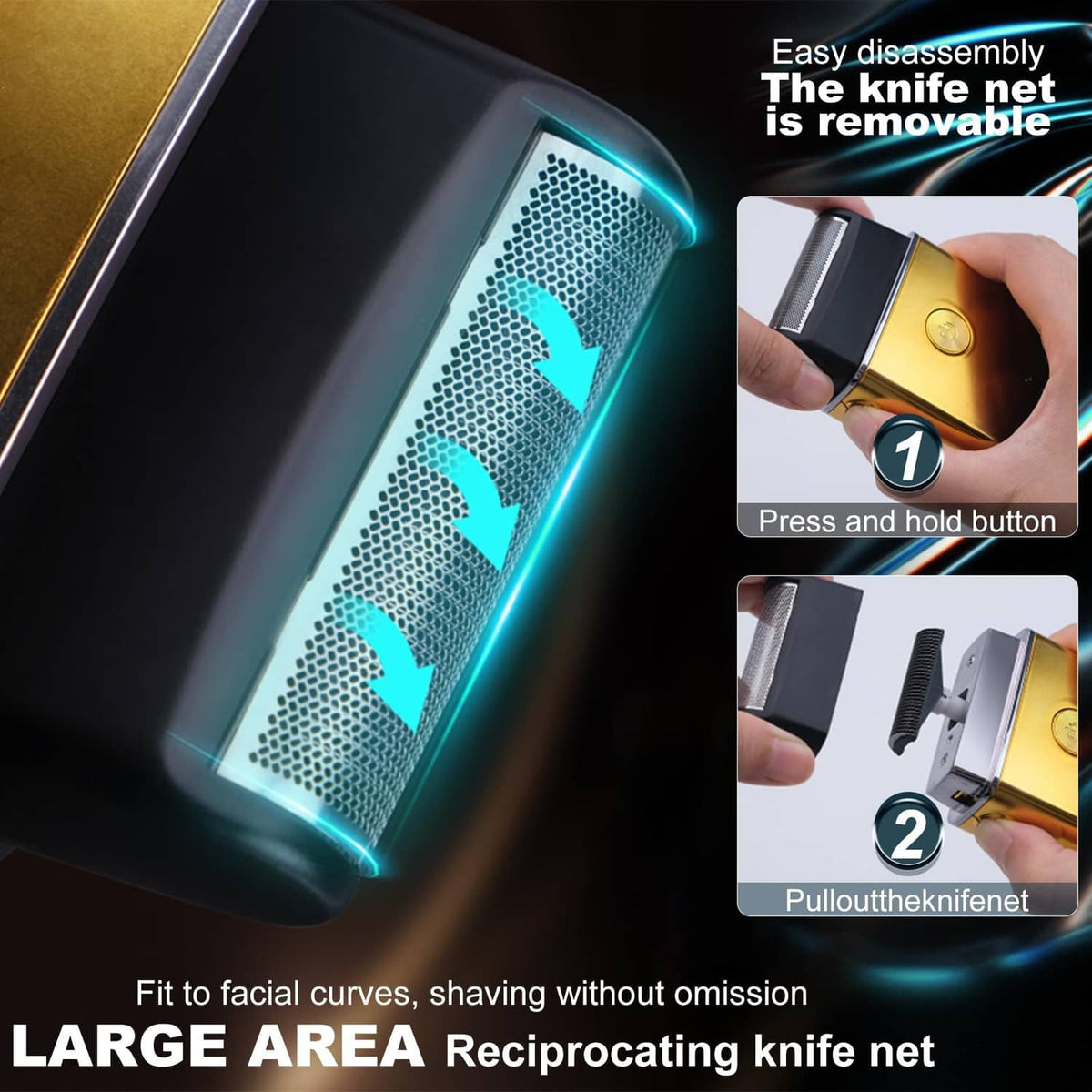 Rechargeable hair clipper with removable knife net and blue-lit vented head