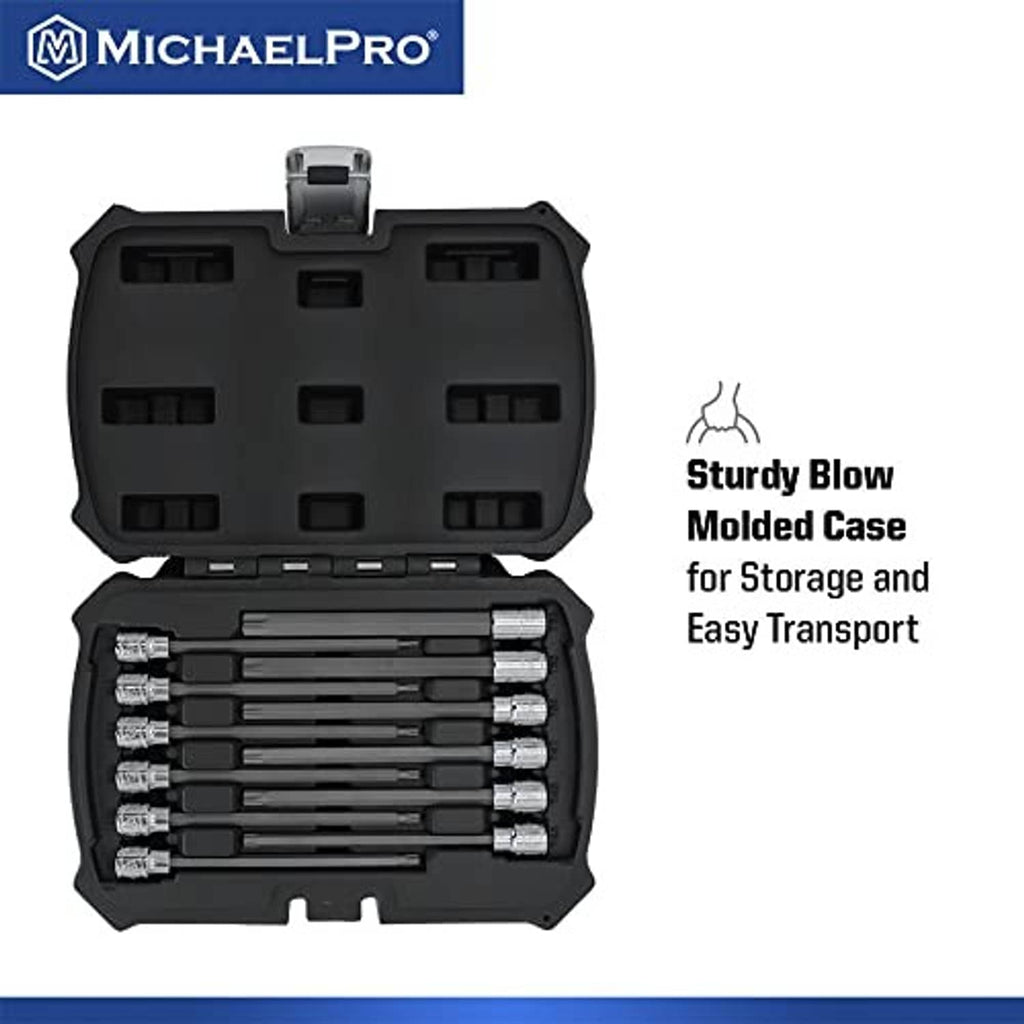 MichaelPro molded plastic case holding Torx bit sockets and chrome drive ends