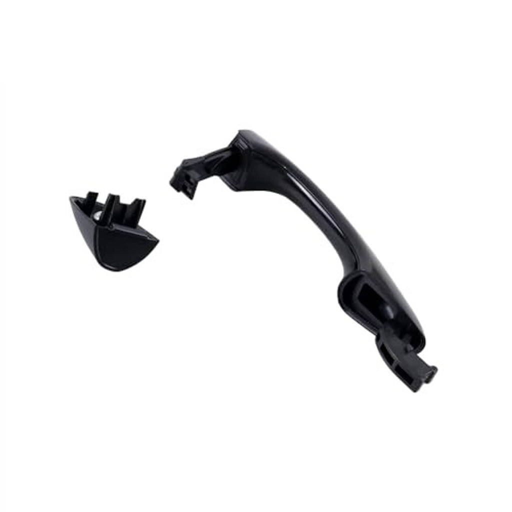 Black exterior door handle with two mounting clips and trim cover