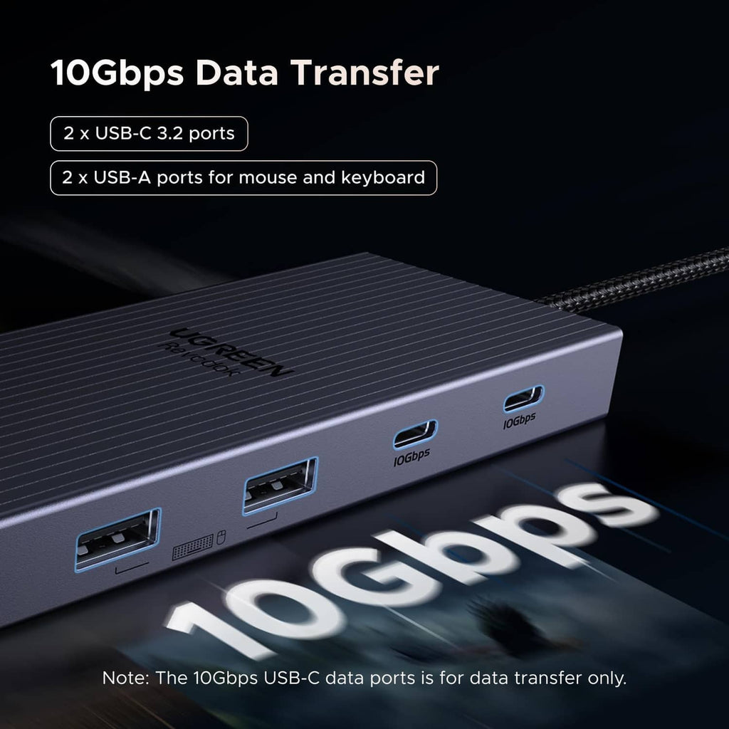 UGREEN grey docking station close-up of USB-C and USB-A ports