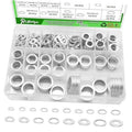 Assorted aluminum oil drain plug crush washers in clear plastic organizer, silver