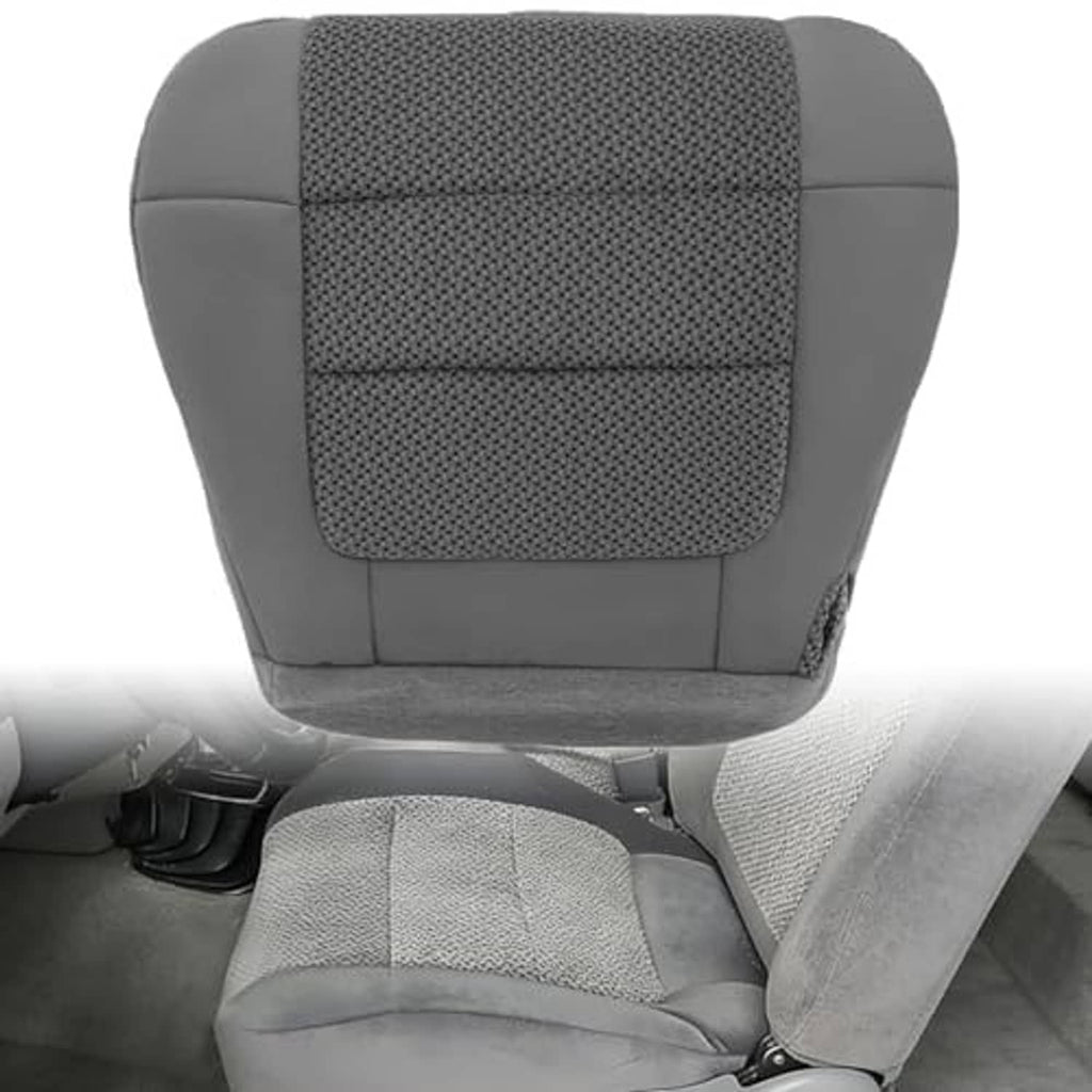 Dark gray cloth seat cover with textured backrest panel and stitched seams