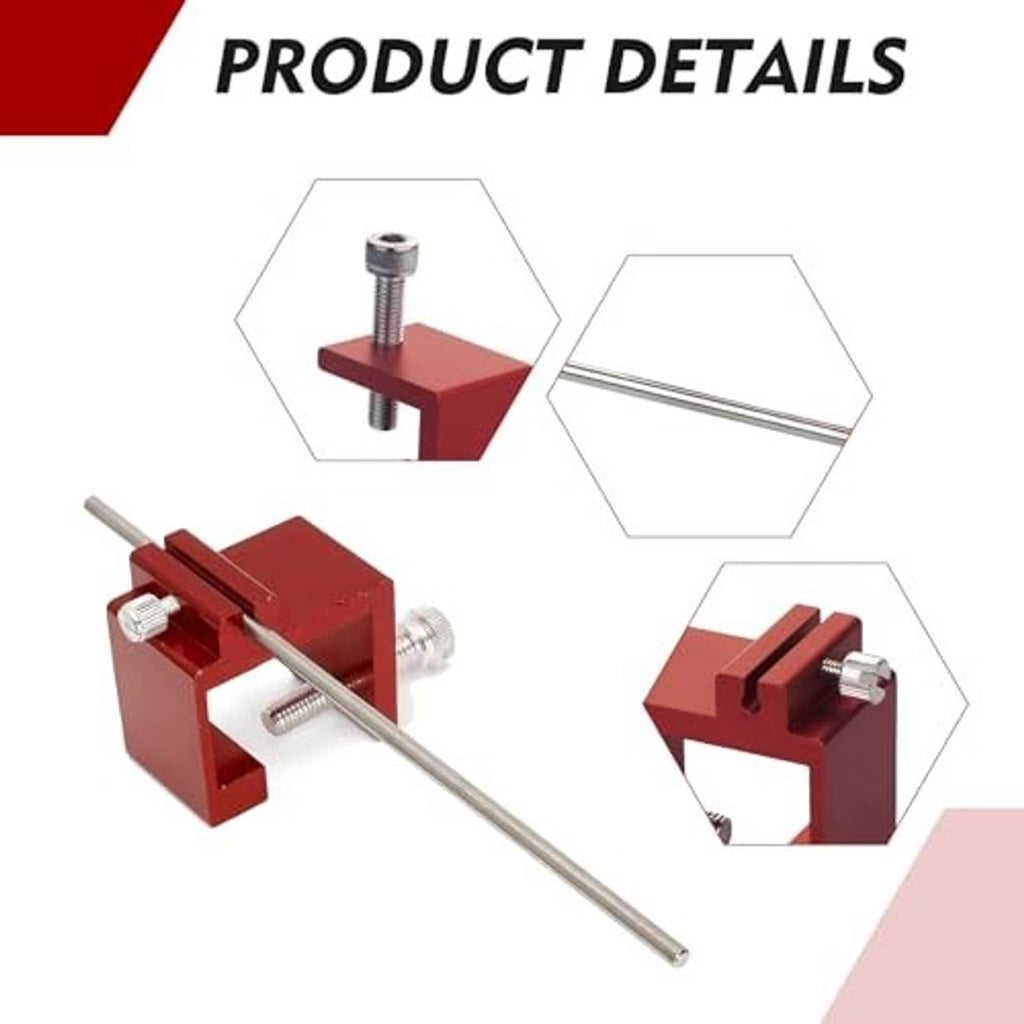 Red chain alignment clamp tool with silver rod and two screw bolts