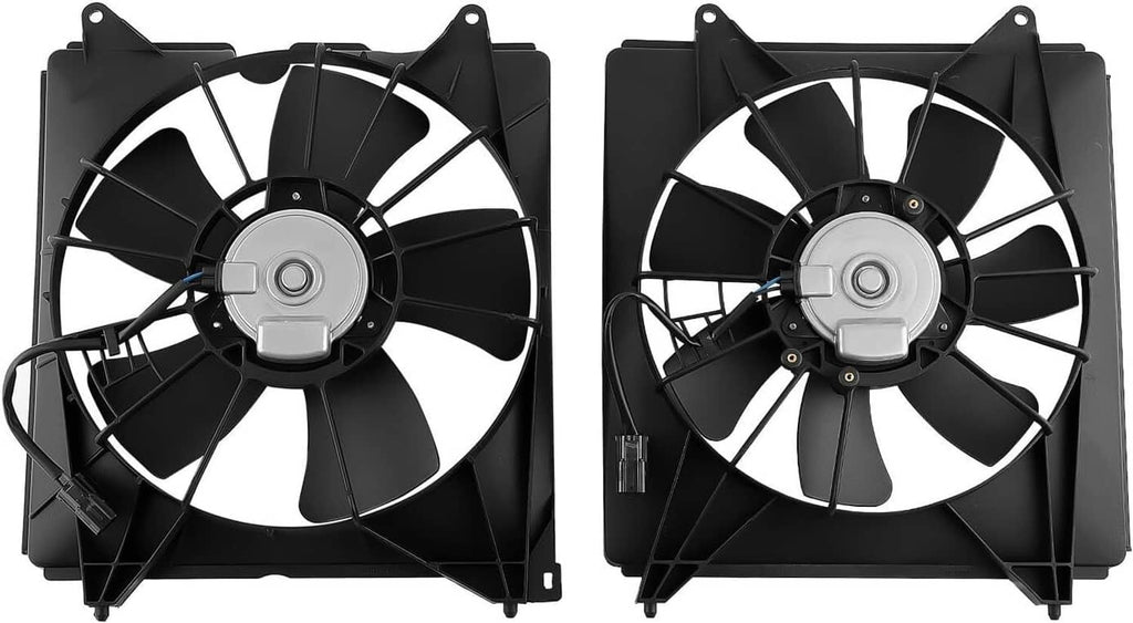 Dual radiator cooling fan assembly with black shroud and silver center hub