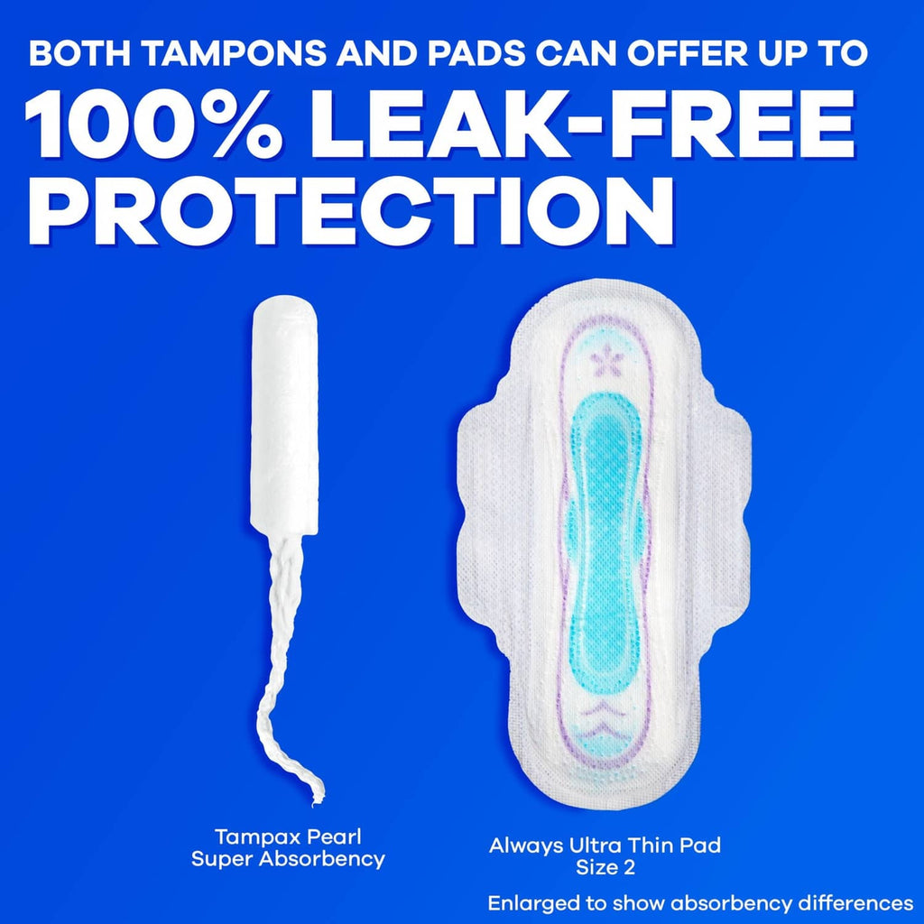 Tampon and ultra thin pad illustrations for leak-free protection