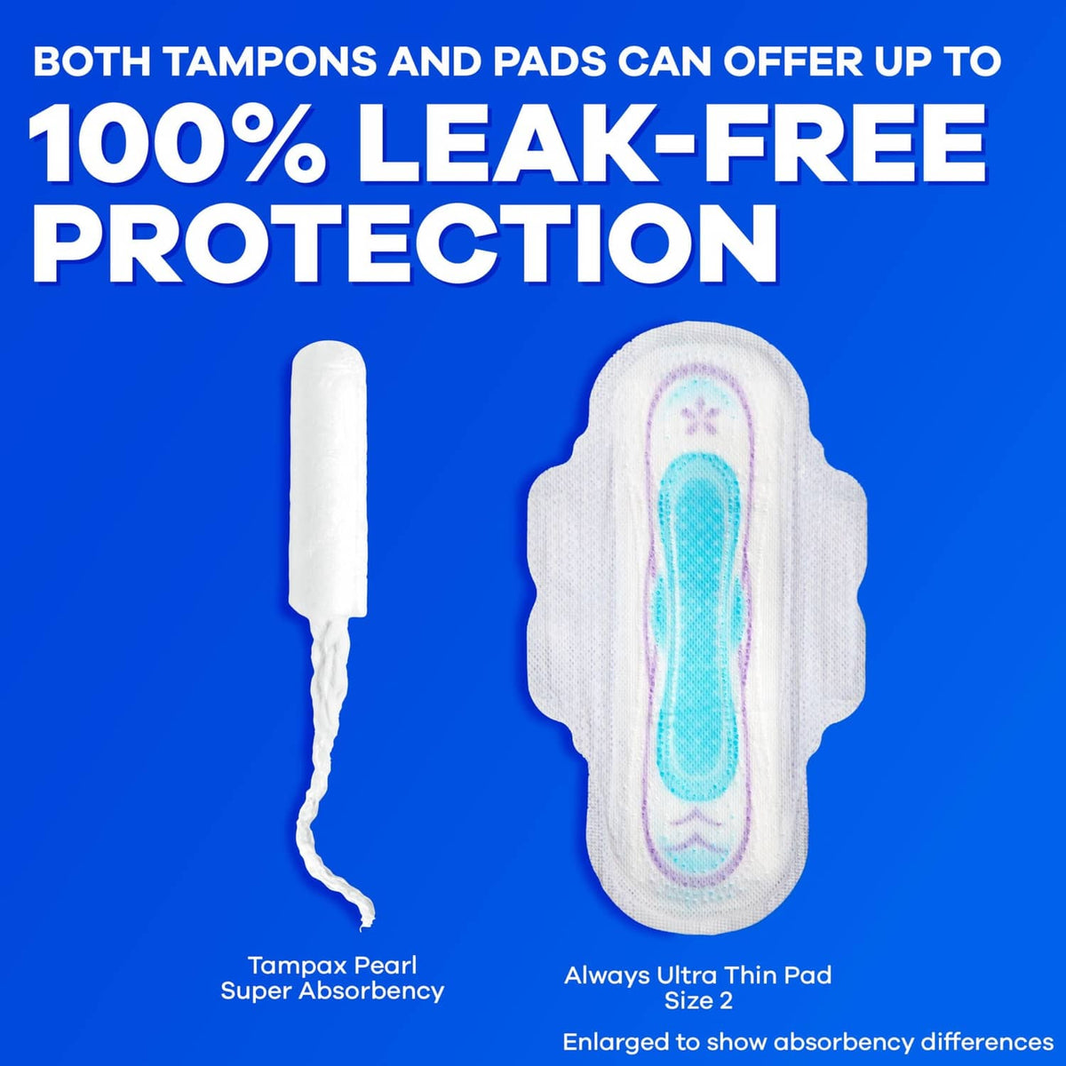 Tampon and ultra thin pad illustrations for leak-free protection