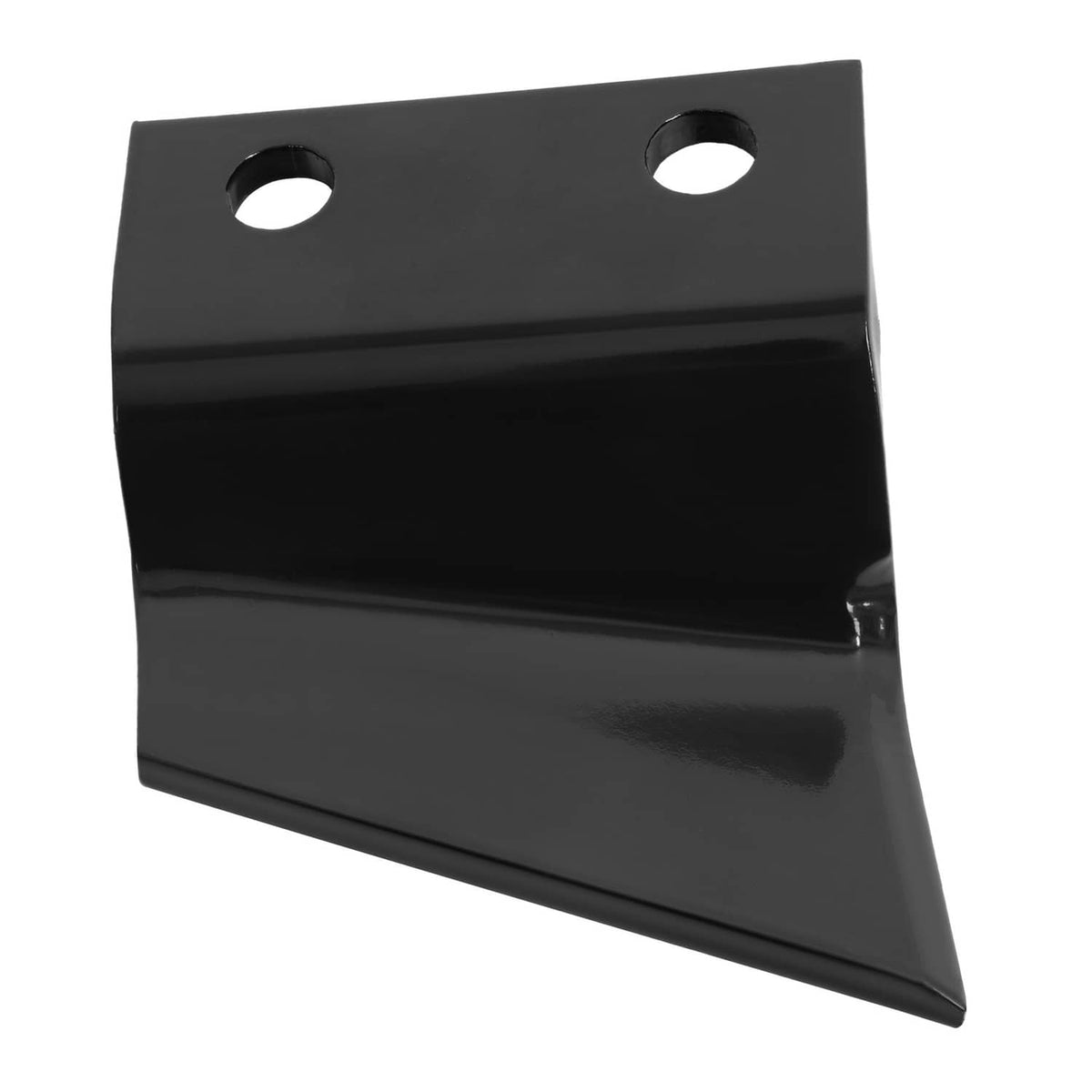 Black steel trencher tooth plate with two circular mounting holes