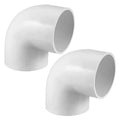 White 90-degree PVC pipe elbow fitting, 2-inch size, socket-to-socket, pack of 2