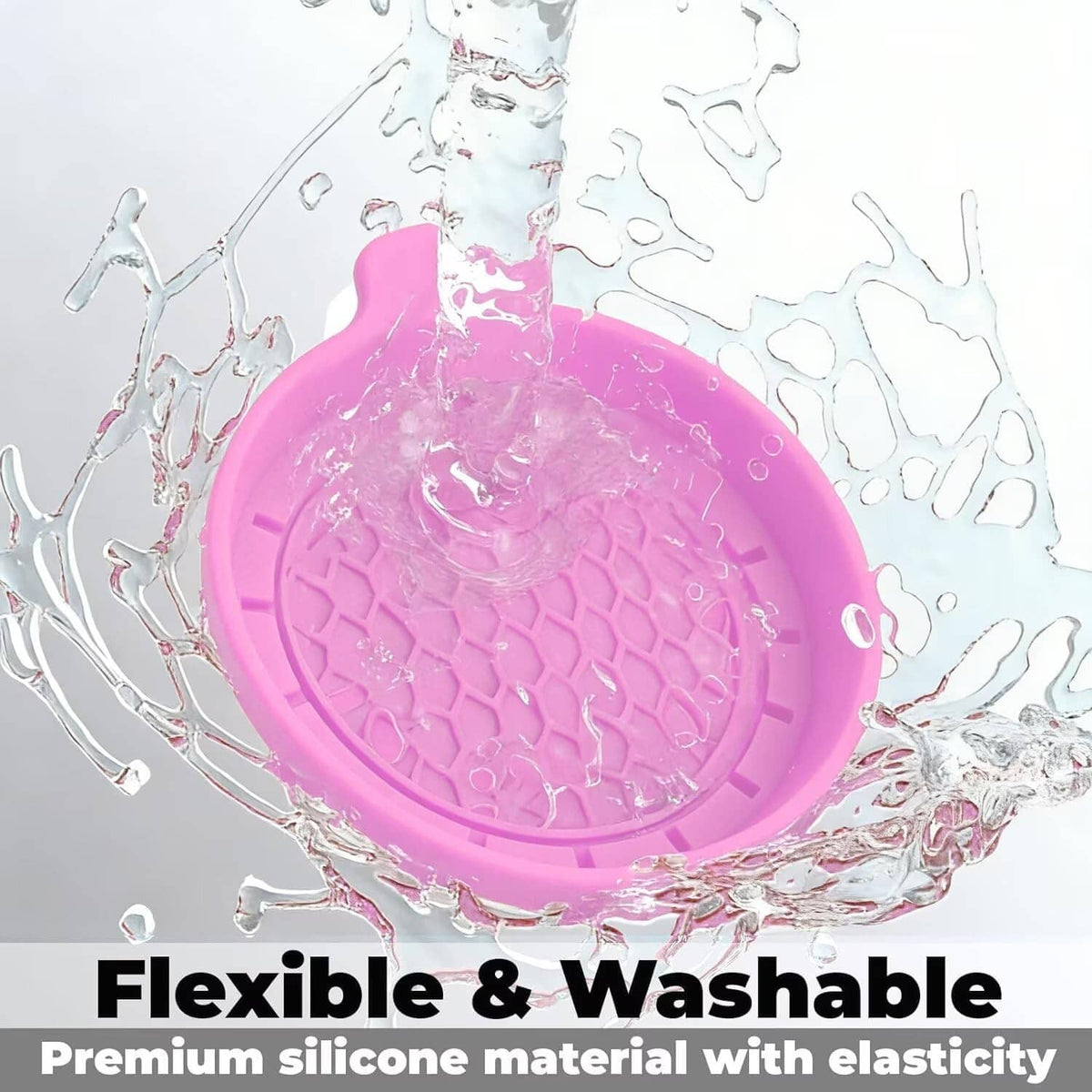 Pink flexible silicone car cup coaster with raised circular mesh-style texture