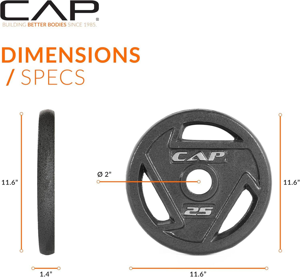 Black CAP weight plate with 2 in center hole and three grip cutouts, marked 2.5