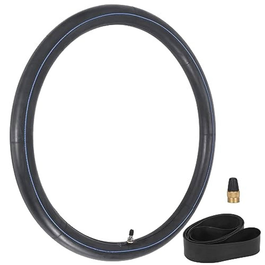 Black motorcycle inner tube with valve stem and folded strips, for 2.25/2.50-19 tires