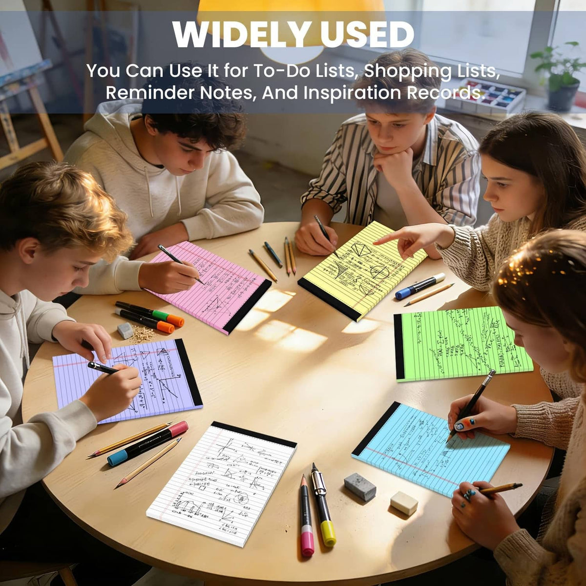 Small colored note pads on a table, used for writing lists and reminders by a group