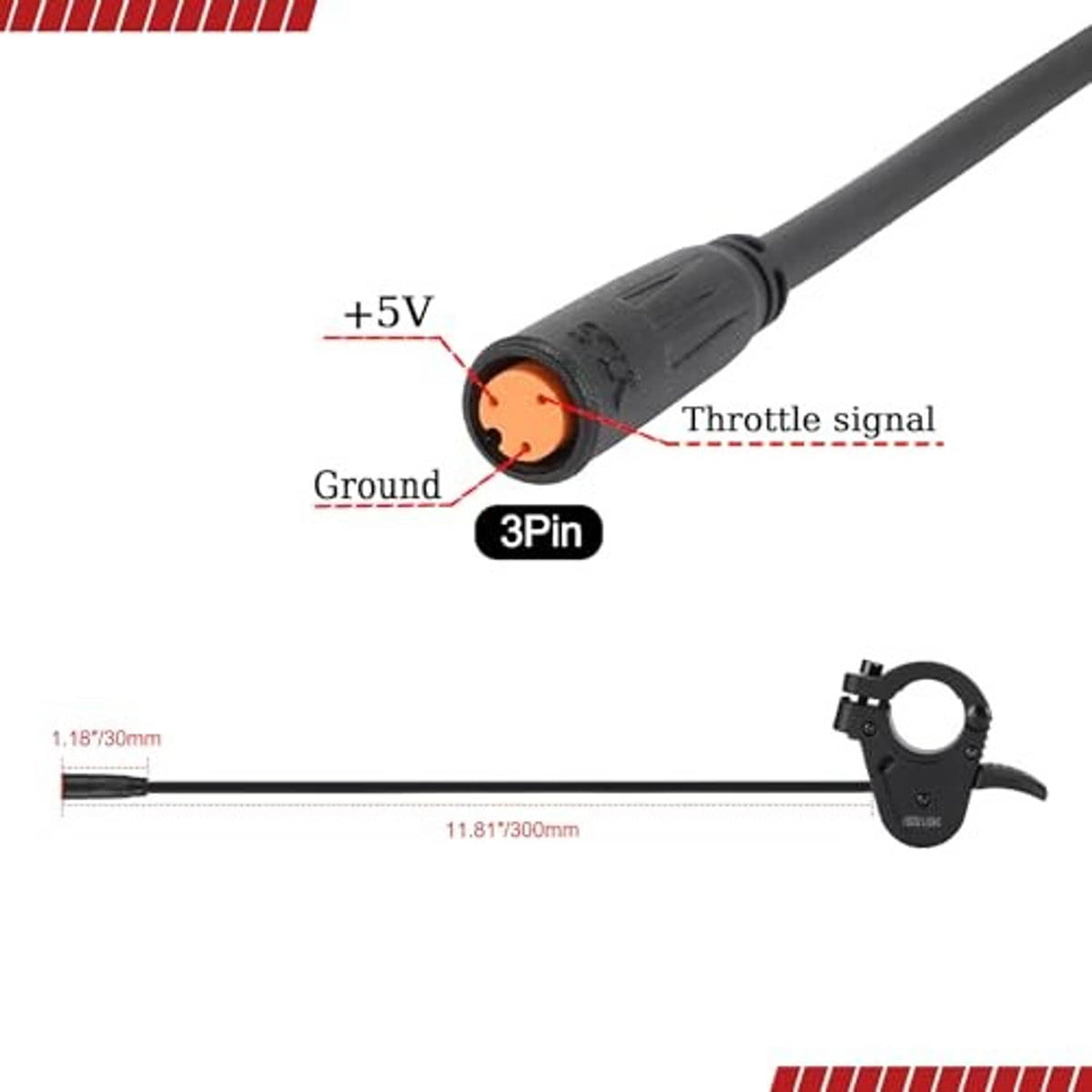3-pin thumb throttle wiring diagram with +5V, ground, and throttle signal