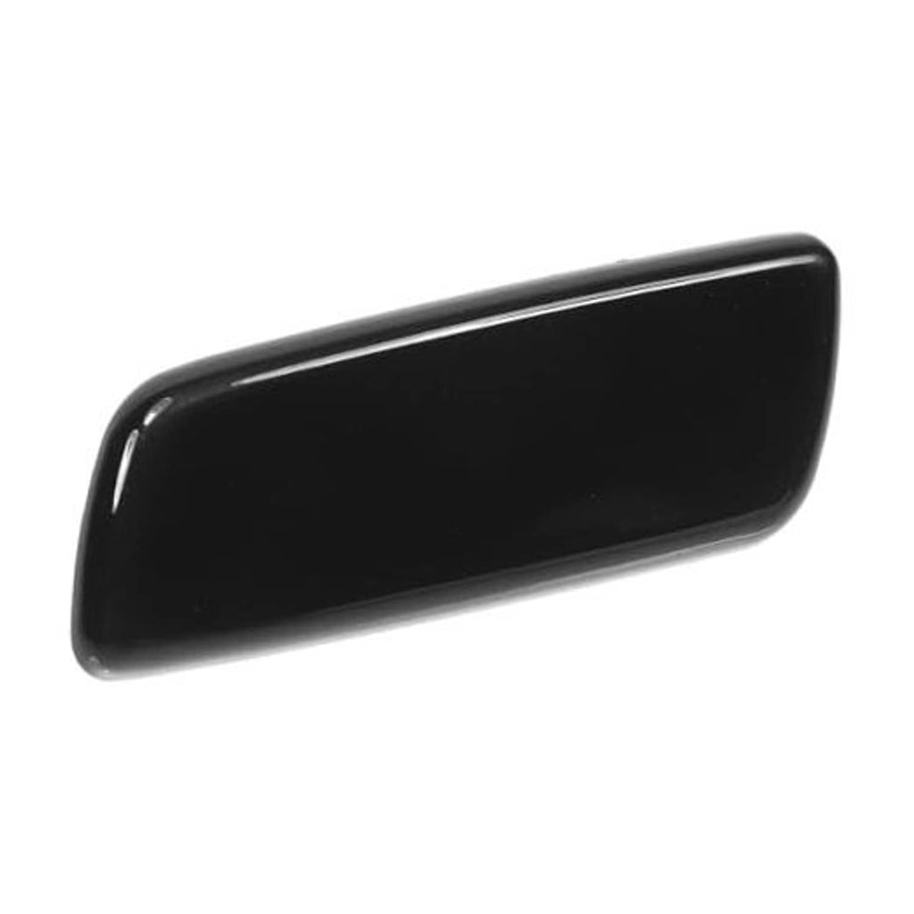 Front bumper headlight washer nozzle cover cap, black, rounded rectangular shape