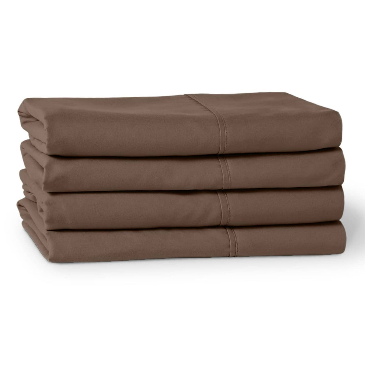 Cocoa brown folded microfiber pillowcases with matching seams and hem