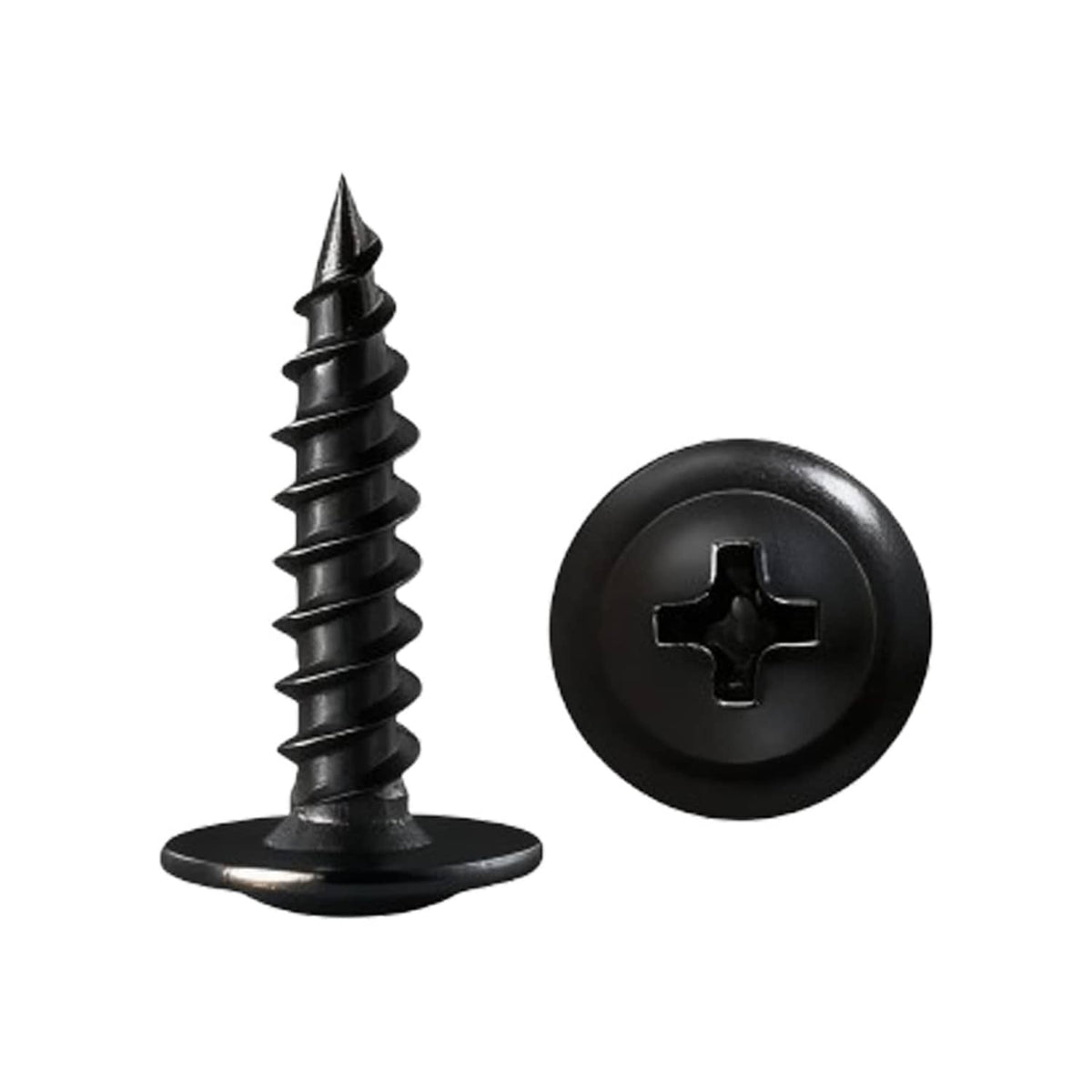 Black Phillips modified truss head self-tapping wood screw, pointed tip and drive