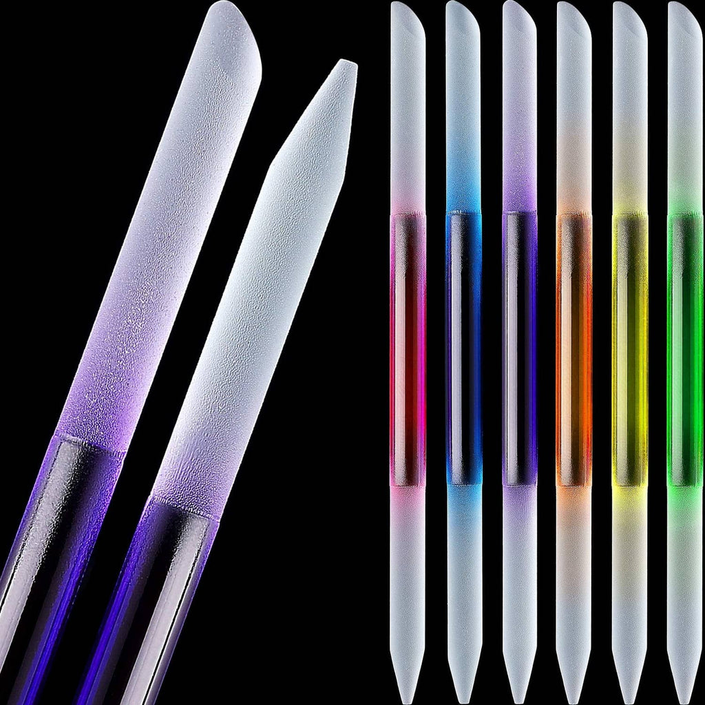 Glass cuticle pusher sticks with pointed tip, purple and cool gray gradient finish