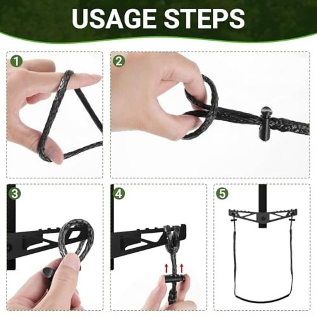 Black climbing stick aider rope loop shown being tied with hands