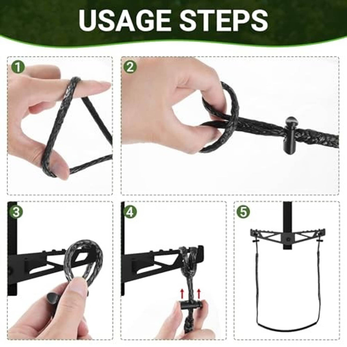 Black climbing stick aider rope loop shown being tied with hands