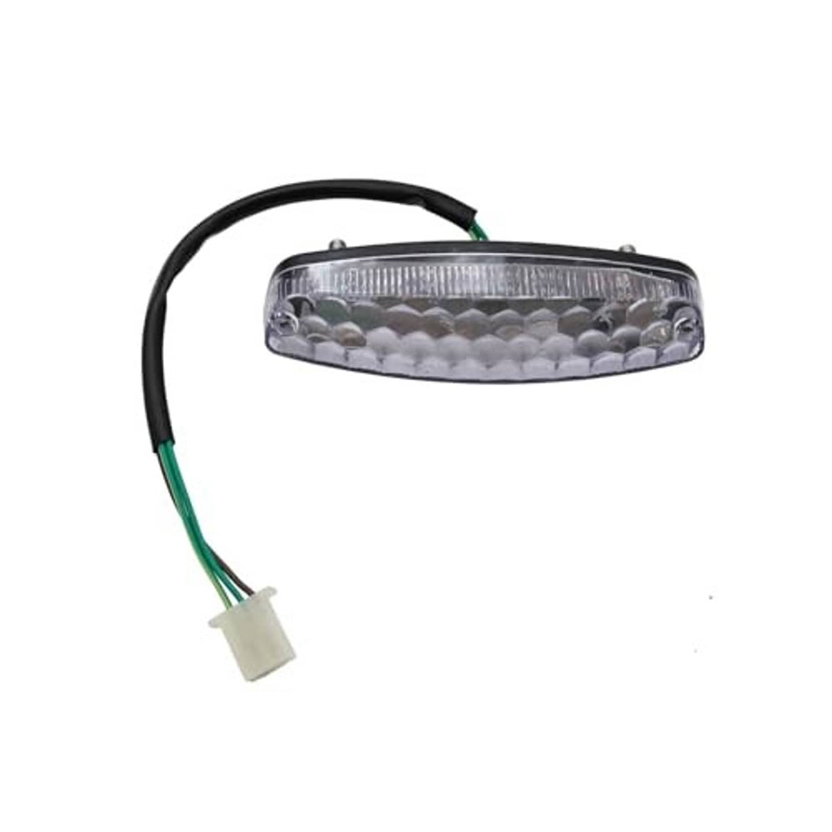 Rear tail brake light assembly with clear lens LED array and green wire cable with plug