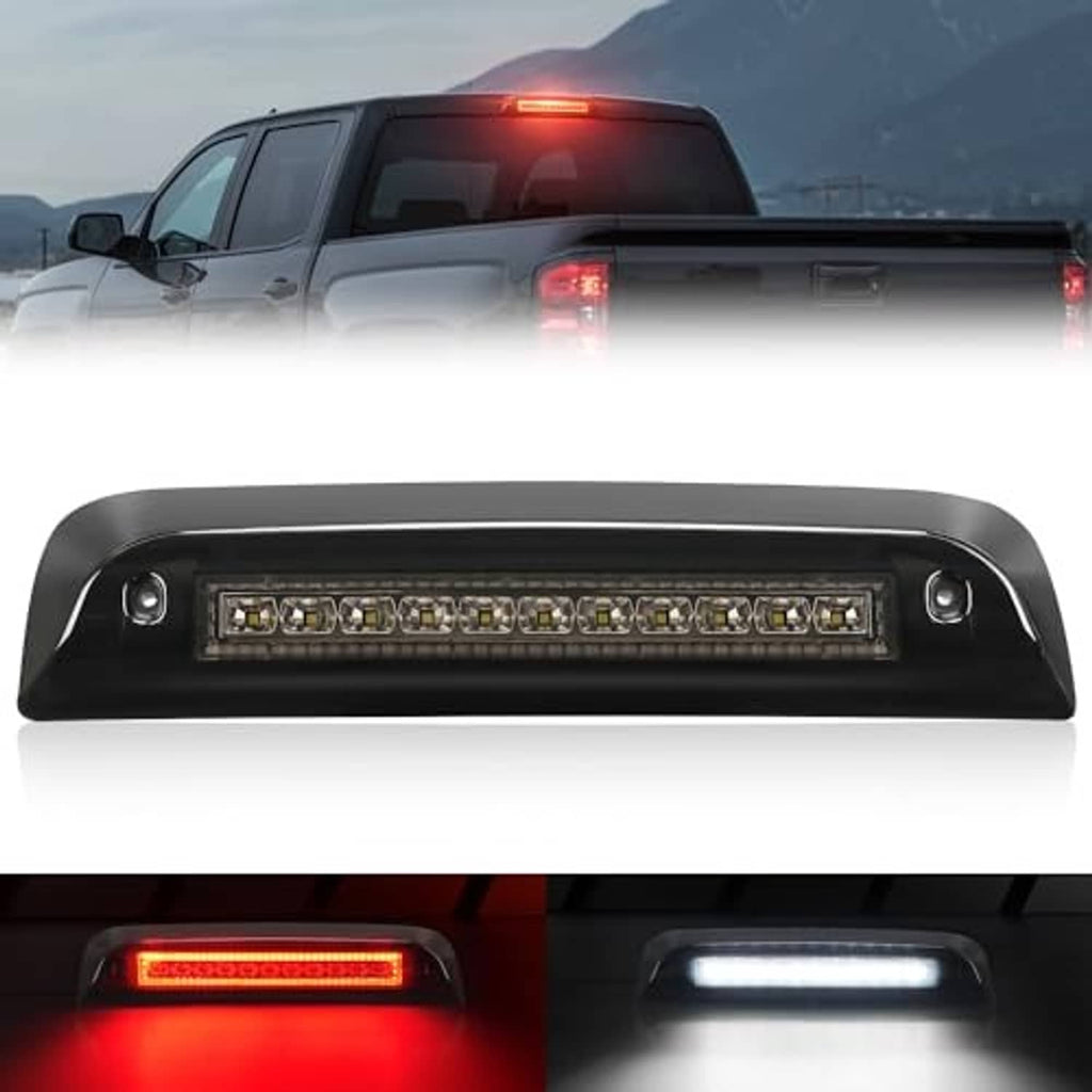 Third brake light LED strip with red glow, mounted in black bezel