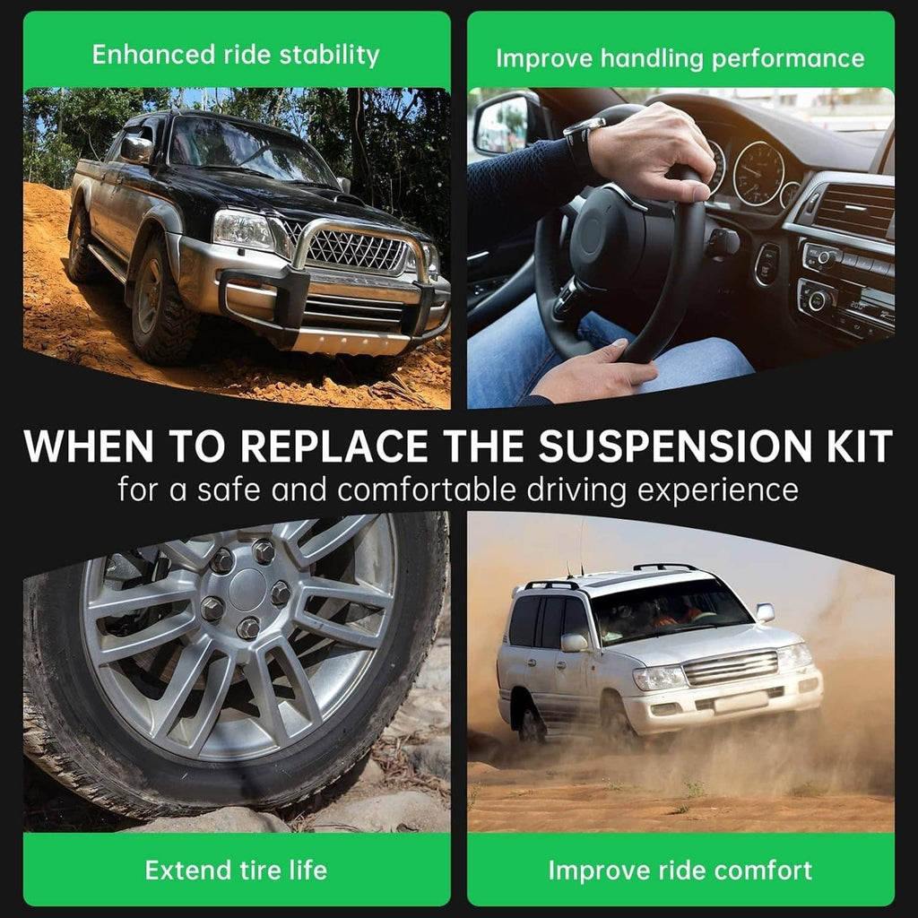 Suspension kit for vehicle driving comfort, showing control arms and link rods