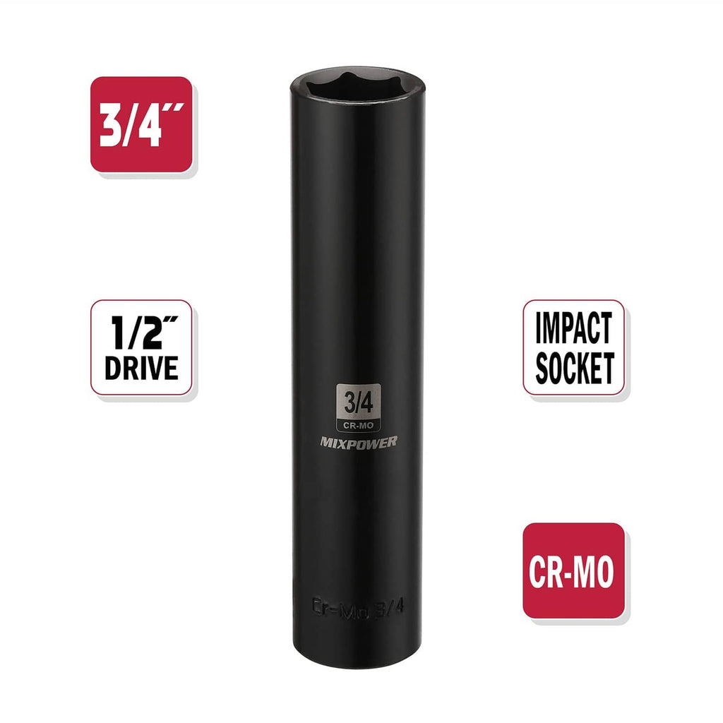 MIXPOWER 3/4 in 6-point impact socket, black, 1/2 in drive, CR-MO