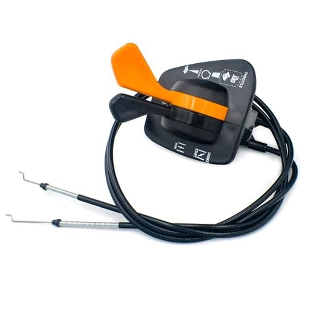 Throttle/choke cable assembly, orange handle on black module with long black cable
