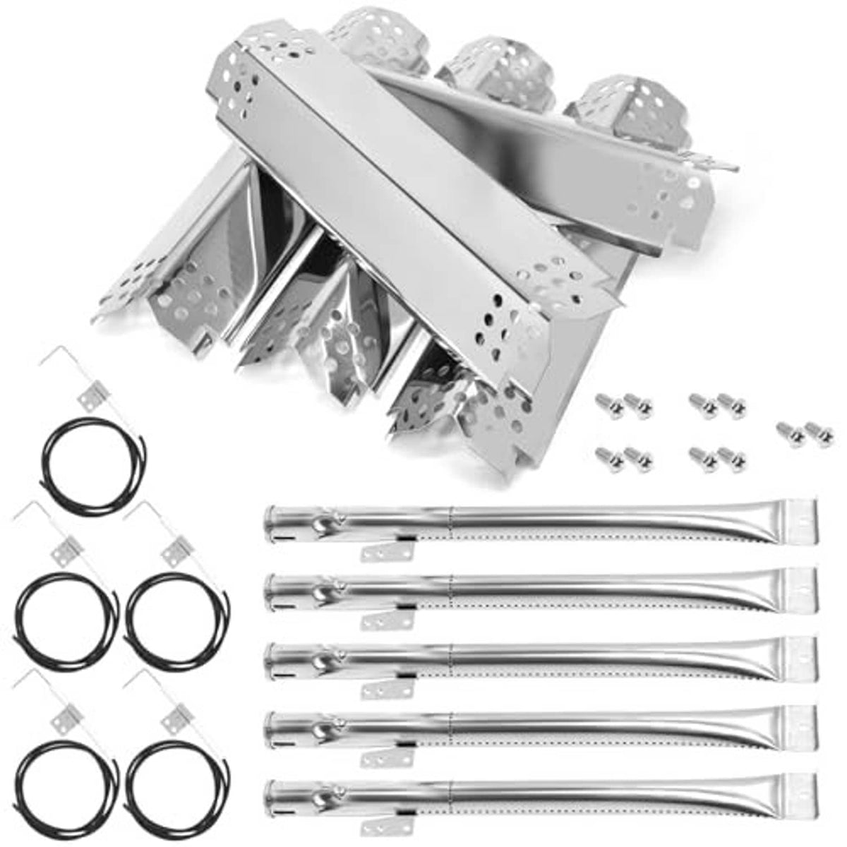Stainless steel grill burner heat plates kit with burner tubes and screws included