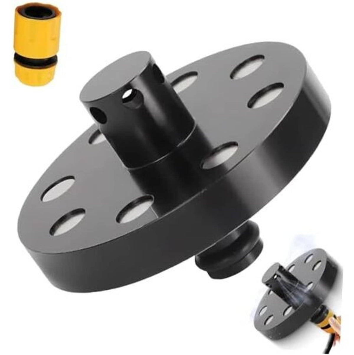 360° spinning chassis cleaner flusher kit with circular plate and black coupling parts