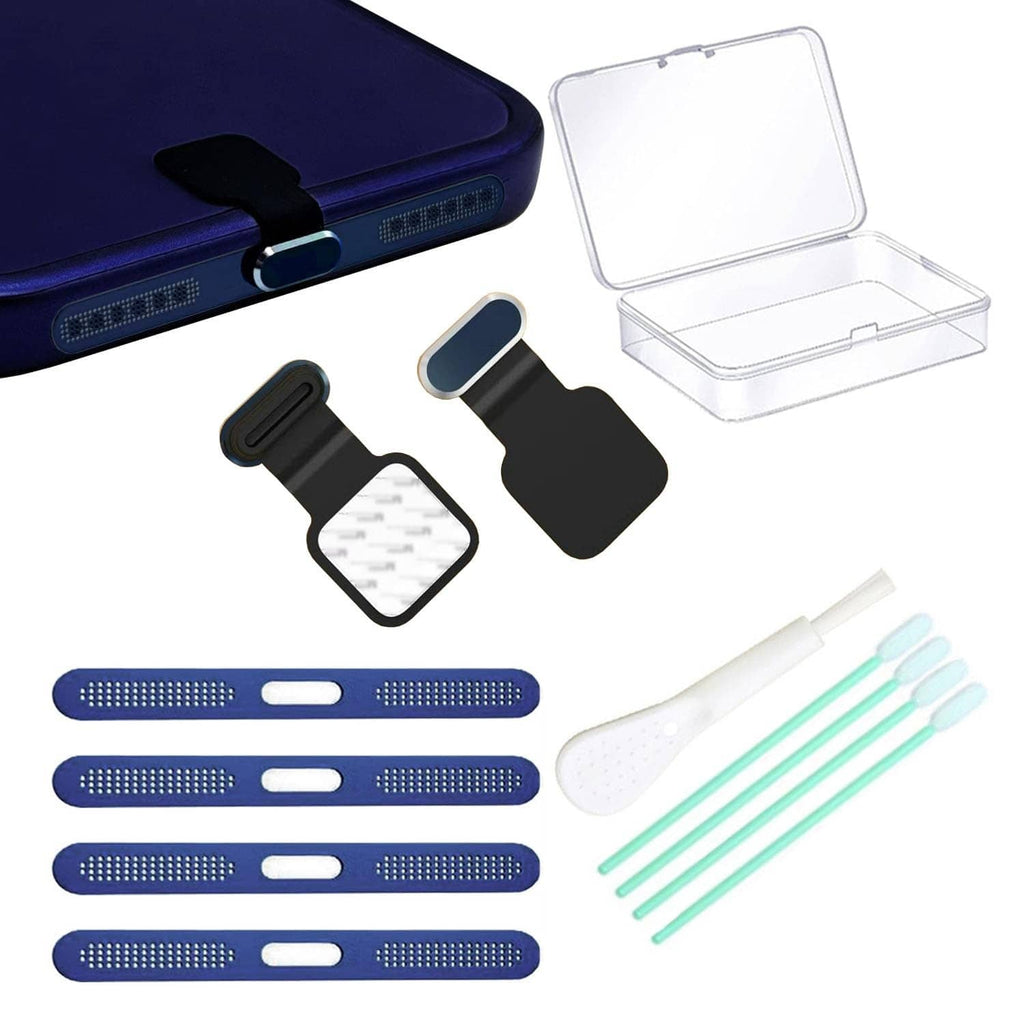 Metal Type-C anti-lost dust plug set, dark blue, 2-pack with protective caps