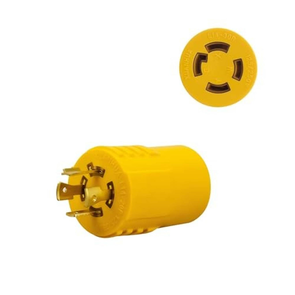 Yellow 4-prong NEMA twist-lock adapter plug, L14-20P to L14-30R