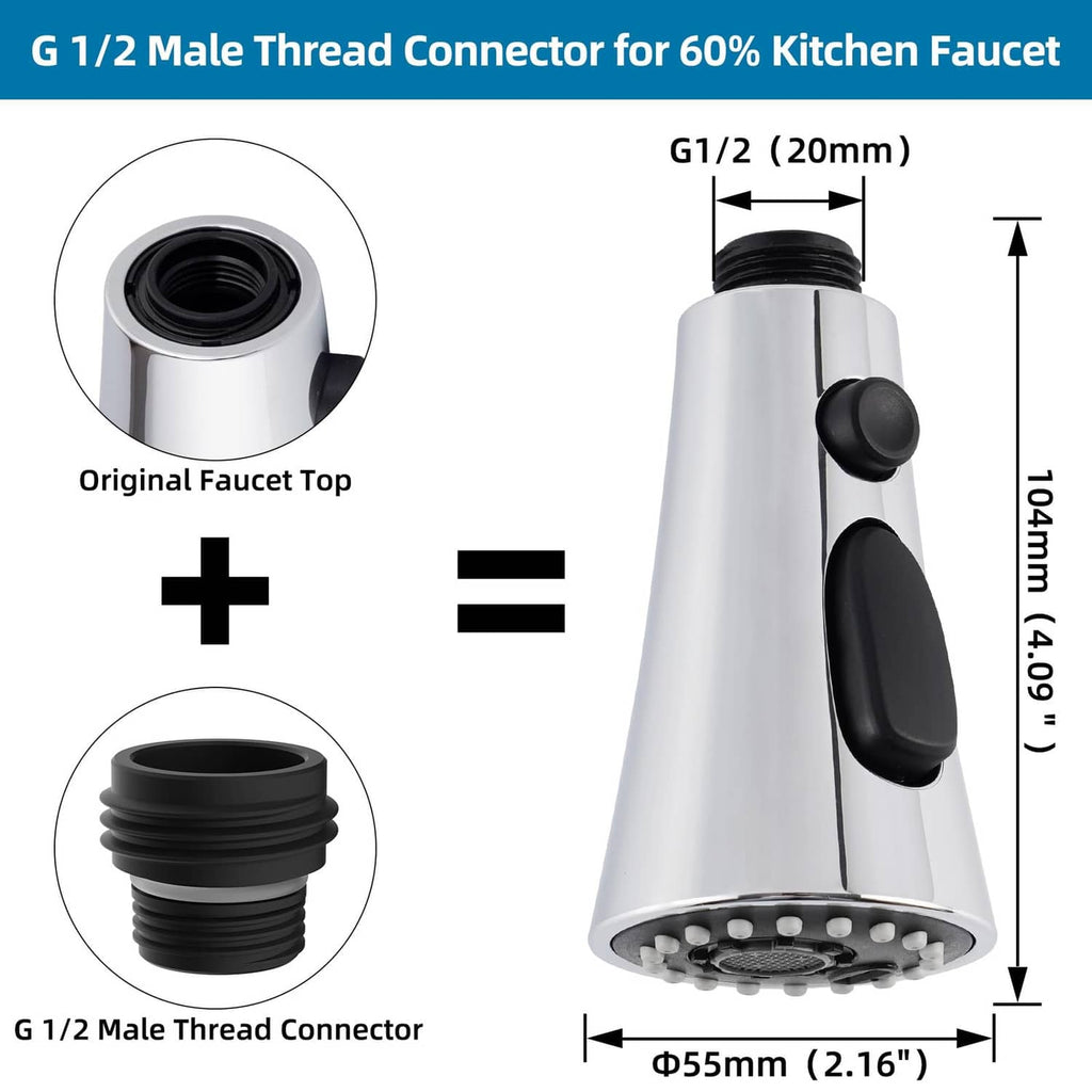 G1/2 male thread faucet head replacement connector with black control levers