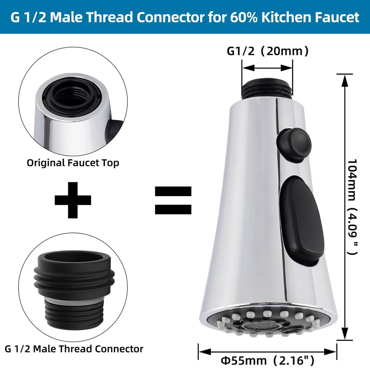 G1/2 male thread faucet head replacement connector with black control levers