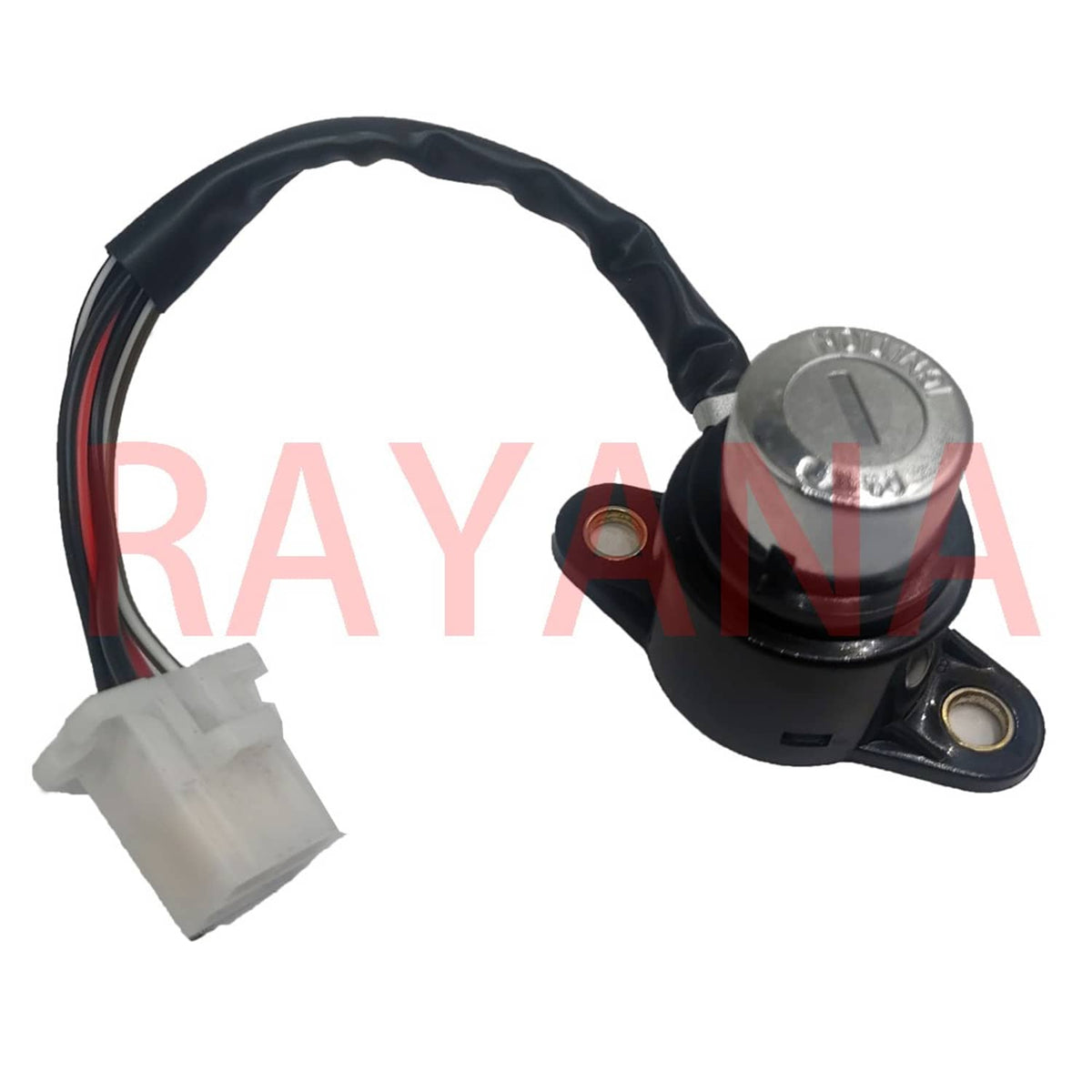 Ignition switch lock with keys and wire connector, black housing and metal key barrel