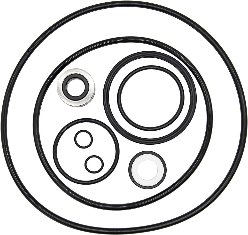 Pool pump O-ring seal kit with multiple black rubber rings and a white seal face