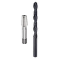 Tap and drill bit set with black drill bit and steel tap