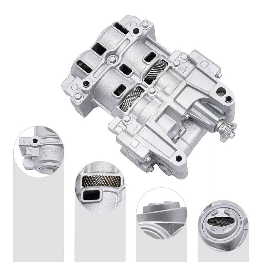 Oil pump balance shaft assembly, silver metal with visible gear teeth and stamped details
