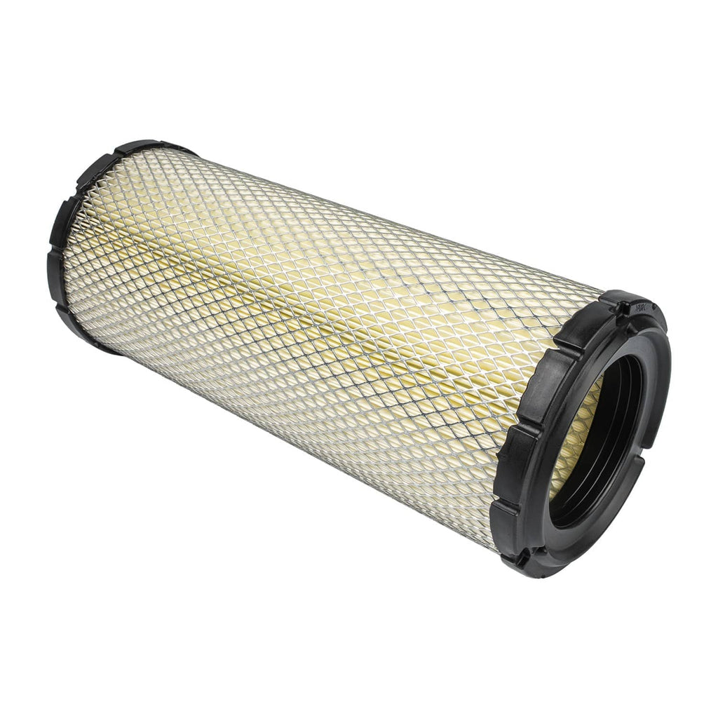 Cylindrical air filter with pleated mesh element and black rubber end seals