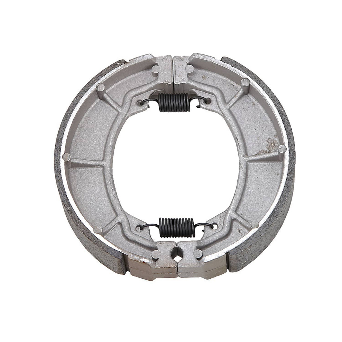 Rear brake shoes set with two return springs and metal backing plate
