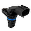 Camshaft position sensor with black housing and blue insulator ring, electrical connector