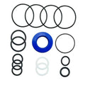 Floor jack seal kit with four black sealing rings, blue seal, and small O-rings