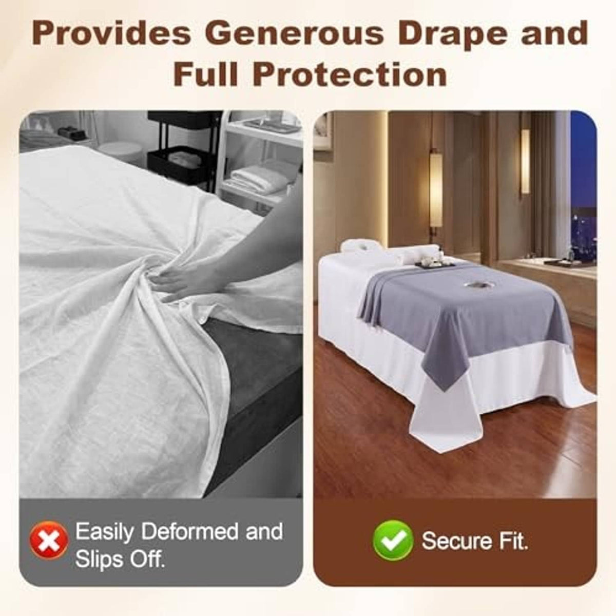 Gray massage table sheet providing full drape over a massage table